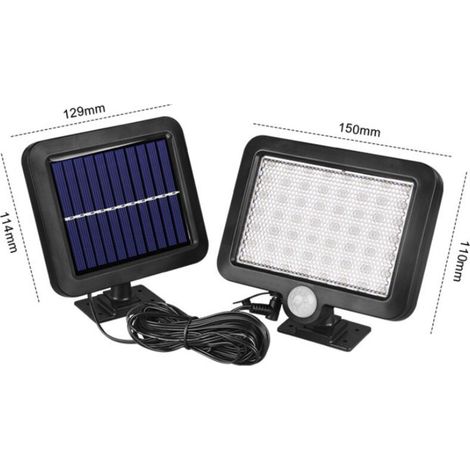 Lampada solare da esterno, 56 LED, luce da giardino solare, luce di sicurezza con sensore di movimento, angolo del fascio luminoso di 120°, impermeabile IP65, 1 confezione con cavo da 5 m