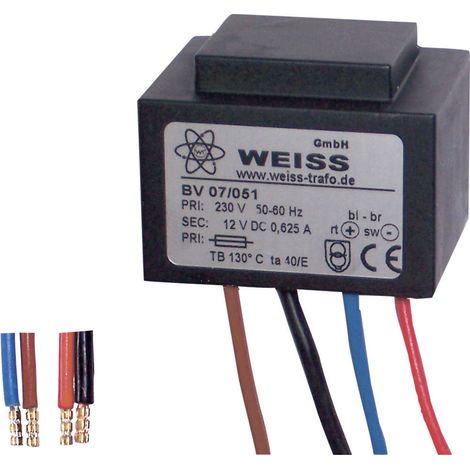 Weiss Elektrotechnik 07/051 Kompaktnetzteil Transformator 1 x 230 V 1 x 12 V/DC 7.50 W 625 mA