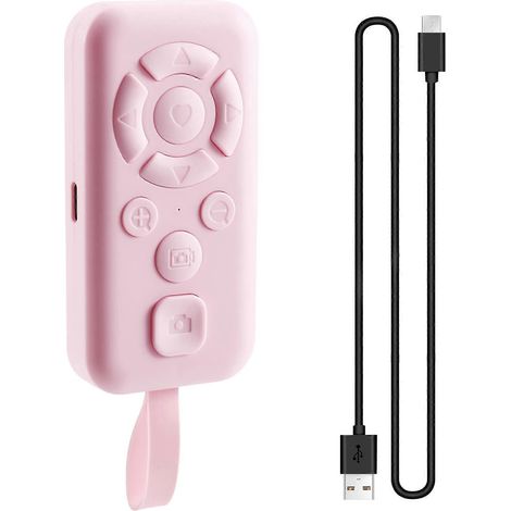 Tragbare, pinkfarbene Bluetooth-Fernbedienung mit Selbstauslöser und Auslöser für die Kamera. (1/5)