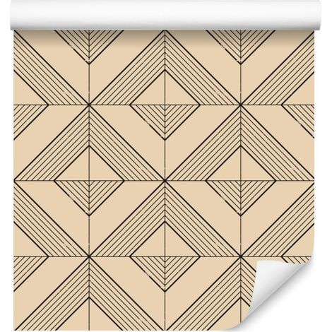Papel pintado geométrico de rombos en tonos beige y crema para salón y dormitorio, 50x1000 cm. (1/5)
