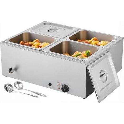 Chauffe-Plat Électrique à Vapeur 1500 W, Buffet Chauffant en Inox, Bain-marie avec 4 Bacs de 1/2, Couvercle et Louches à Soupe et Perforées, pour Servir Buffet en Libre-Service Restauration (1/3)