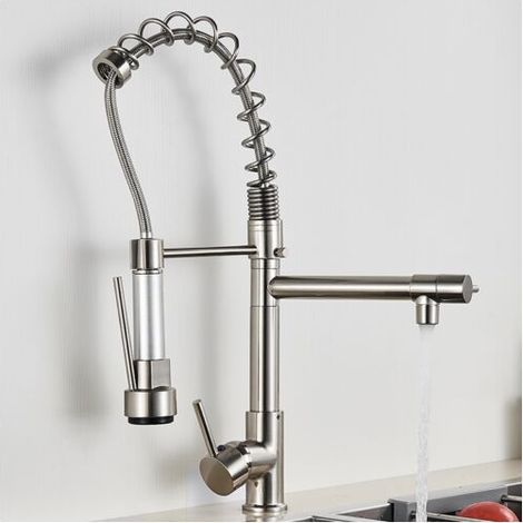 Kitchen Sink Mixer Taps Pull Down Spray Spout Brass Monobloc Kitchen Tap Chrome with Pull Out Spray High-Arch Spout Kitchen Tap (1/5)
