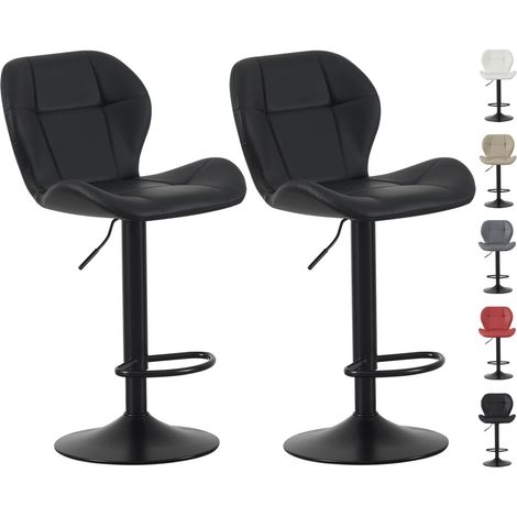 Set of 2 Bar Stools, Height Adjustable Swivel Barstools, Counter Stools with Backrest, Faux Leather Seat, Footrest and Metal Base for Home, Kitchen and Restaurant Stella BLACK