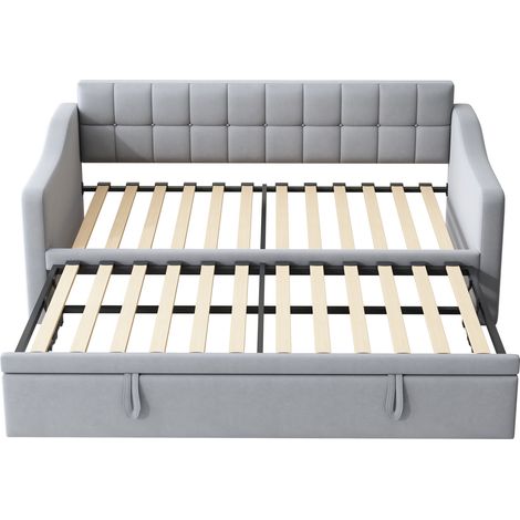 2-in-1 ausziehbares Schlafsofa aus hellgrauem Samt 90 x 190 cm mit USB-Anschlüssen (1/5)