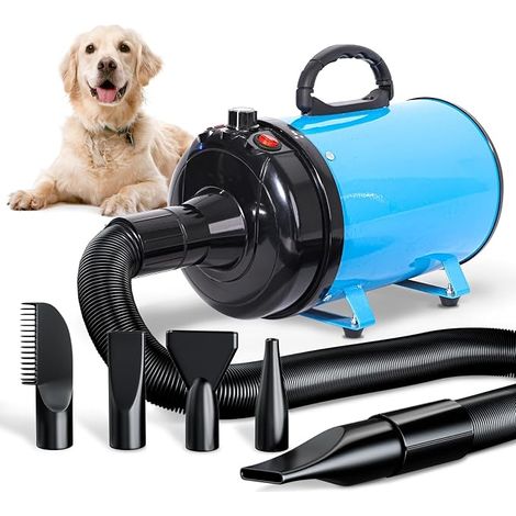 Dog Blower Silent 3000 W Adjustable Dog Care Blower with 4 Different Nozzles and Elastic Hose, Blue (1/3)