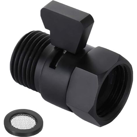 Vanne de régulation du débit de douche, pommeau de douche, vanne d'arrêt avec levier de poignée, vanne de régulation du débit d'eau G1/2", pour pommeau de douche, douchette à main, noir mat (1/5)