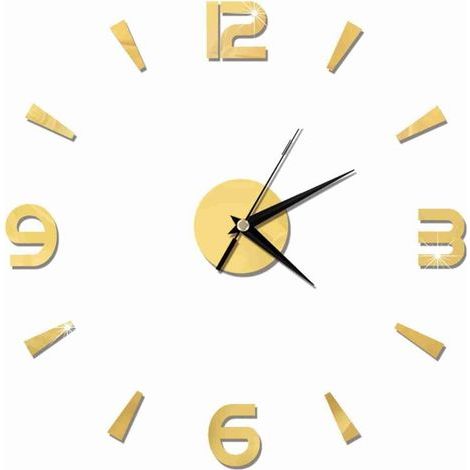 Autocollant d'horloge murale 1mm, miroir en acrylique, décor de montre, bricolage moderne pour maison, bureau (or) (1/5)