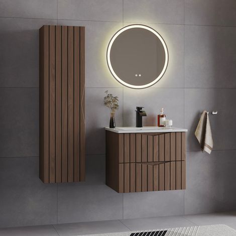 Ensemble meuble simple vasque encastrée 60cm et colonne Siena bois et noir (1/5)