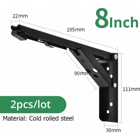 (Noir 20 cm) Lot de 2 supports d'étagère pliables, acier inoxydable, gain de place (1/3)