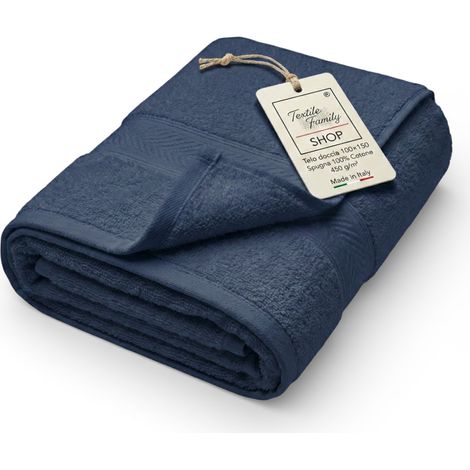 Telo Doccia Blu 100x150 in Spugna 100% Cotone 450 g/m² Made in Italy (1/5)
