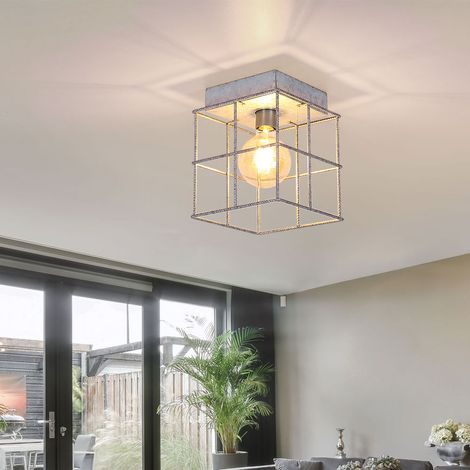 Plafoniera Lampada da soffitto a 1 luce soggiorno, faretto industriale E27, griglia metallica color zinco, 1x attacco E27, LxLxH 20x20x20 cm (1/5)
