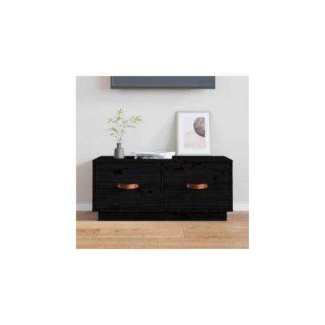 Meuble TV Noir 80x34x35 Bois de pin massif (1/5)