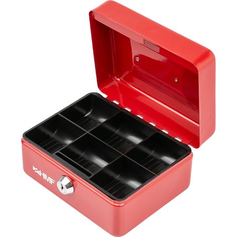 HMF Geldkassette abschließbar, Kasse mit Münzeinsatz, 6 Münzfächer, 15 x 12 x 8 cm, Rot (1/5)