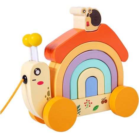 Jouet éducatif tracteur arc-en-ciel en bois, jeu d'empilage pour bébé, motricité fine (1/5)