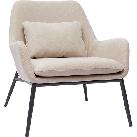 Poltrona design in tessuto effetto velluto beige e metallo nero MAXINE