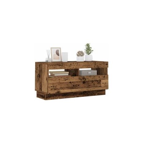 Meuble TV avec lumières LED vieux bois bois d'ingénierie (1/5)