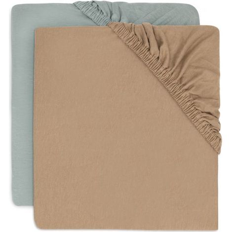 Spannbettlaken aus Jersey, 70/75 x 140/150 cm – Babybett – Weiche Baumwolle – 2er-Set – Seegrün/Biscuit (1/5)