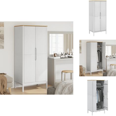 Garde-robe FLORO blanc 77x53x171 cm bois massif de pin - Armoire Blanche - Armoire Design - Meuble Rangement - Dressing - Commode (1/5)