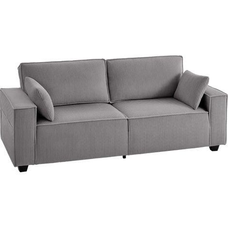 3-Sitzer-Sofa, hellgrauer Cord, Taschenfederkernkissen