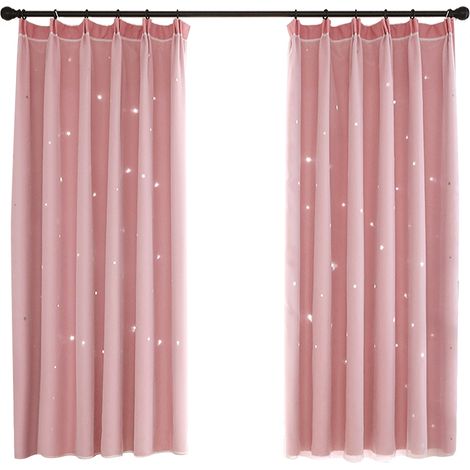 Rideau Obscurcissant - Double Épaisseur - Pour Chambre À Coucher - 140 X 260 Cm - Rose - Lot De 2 (1/5)