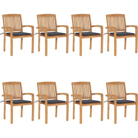 Chaises de jardin empilables avec coussins 8 pcs Teck solide (1/5)