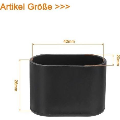 Set mit 16 ovalen Stuhlbeinkappen – Bodenschoner – Kunststoff – Für ovale Rohre – Stuhlbeine – 40 x 20 mm – Schwarz (1/4)