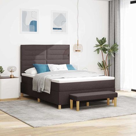vidaXL Lit à ressorts avec tête de lit Marron foncé 200 x 140 cm tissu (1/5)