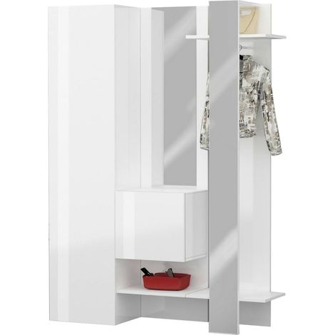 Dmora - Mobile da ingresso Arabelle, Armadietto multifunzione a 2 ante, Appendiabiti da parete con 2 specchi, 140x35h190 cm, Bianco