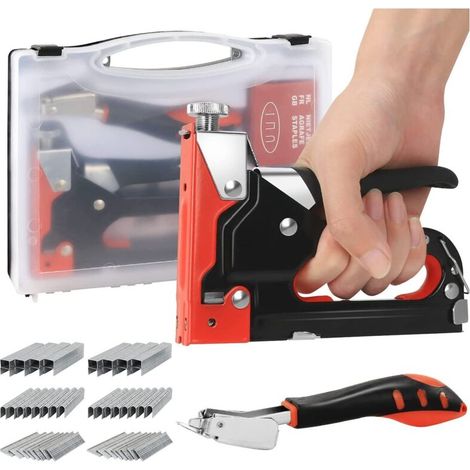 Agrafeuse manuelle 3 en 1 robuste avec 2400 agrafes (D/U/T) et extracteur, pistolet agrafeur pour tapisserie menuiserie décoration (1/4)