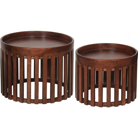 HARPER - Lot de 2 Tables en Manguier Massif Vernis Teinté Noyer (1/3)