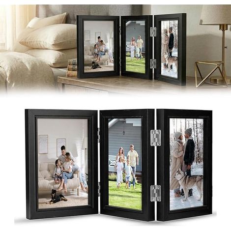 Cadre Photo Pêle-Mêle Pliable en Bois pour 3 Photos 10x15 cm : Triptyque Photo Décoratif pour Bureau, Famille, Mariage, Anniversaire et Cadeau (1/5)