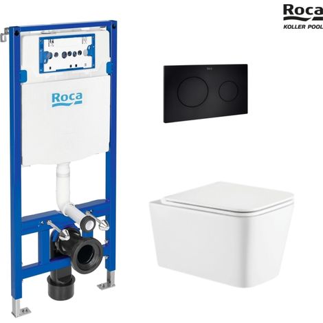 BASTIDOR ROCA DUPLO ONE PACK CISTERNA EMPOTRADA Y PULSADOR PL10 NEGRO MATE CON INODORO SUSPENDIDO TREND CON SISTEMA VORTEX