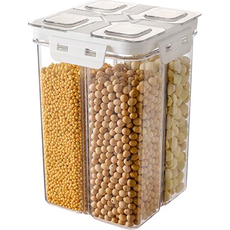 Boîte De Rangement Étanche - Récipient Pour Céréales Riz Légumineuses Pâtes - Contenant Transparent Avec Séparation Intérieure - 1 Pièce (1/3)