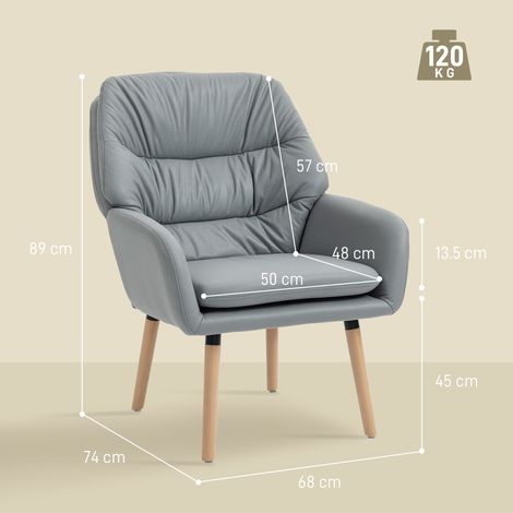 Fauteuil moderne à dossier haut, double rembourrage et revêtement en tissu aspect cuir (gris) (1/5)