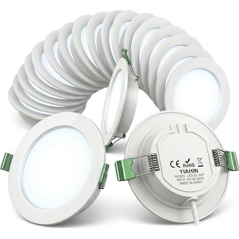 LED Recessed Spotlights Extra Flat 4W 339LM Cool White 6000K Round Plastic Recessed Ceiling Spotlight for Kitchen, Hallway, Office (1/5)