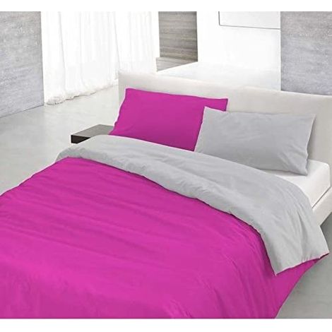 Copripiumino sacco+federa 100%cotone made in Italy 3 misure bicolore tinta unita Fuxia/Grigio - Piazza e mezza
