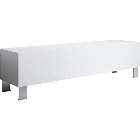 Lowboard Stehend 12cm Alu-Füsse  TV-Schrank  Fernsehtisch  TV Möbel  TV-Ständer  1 Falltür  160x42x40cm  Modell Luke H2  Weiss Glanz