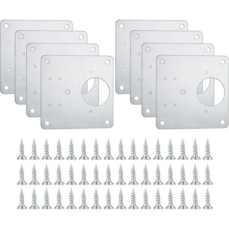 8 Plaques de Réparation de Charnière Armoire, Plaques de Réparation de Porte Armoire de Cuisine avec Trous, Plaques Plates Dissimulées en Acier Inoxydable avec Vis pour Bois, étagères, Portes (1/4)