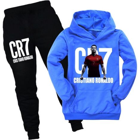 Ensemble sport enfant Ronaldo CR7, sweat-shirt et pantalon de foot, bleu marine, taille 130 cm, tenue de jogging garçon