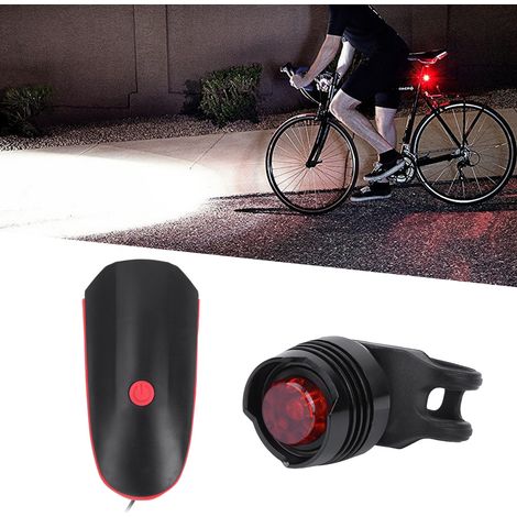 Éclairage vélo étanche haute luminosité rechargeable USB avec phare et feu arrière et klaxon intégrés (1/5)