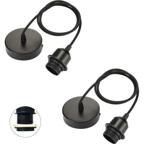 CSPARKV lot de 2 suspensions E27 avec bague vissable, câble textile réglable 100cm, suspension compatible avec abat-jour, douille idéale pour suspension de cuisine (1/5)