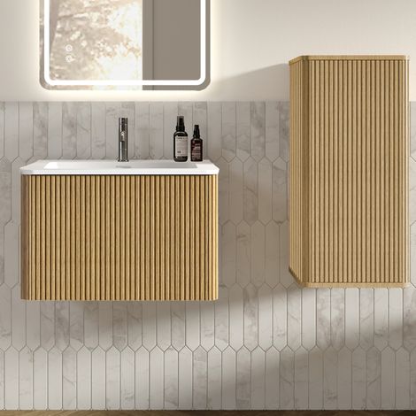 Mobile lavabo sospeso 60 cm in MDF rovere salvaspazio per bagno – MEUBLIV (1/5)