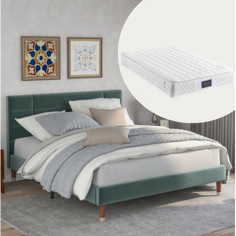 Bett Doppelbett Stauraum 140x200 Samt Gruen HAVRYA (1/5)