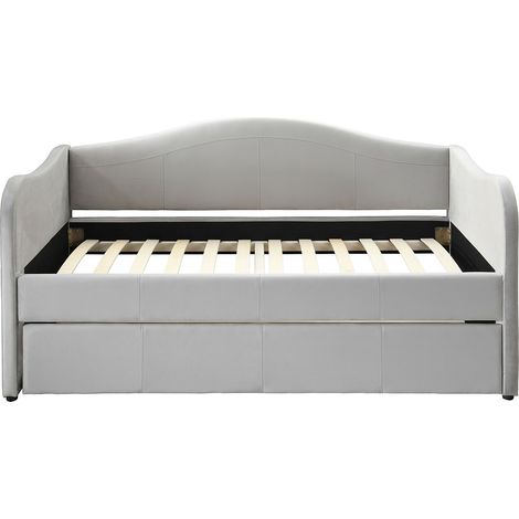Vente-Unique – Lit gigogne 90 x 190 cm – Velours gris clair – 2 couchages – Cadre à lattes – Éco-responsable – Charge max 230 kg