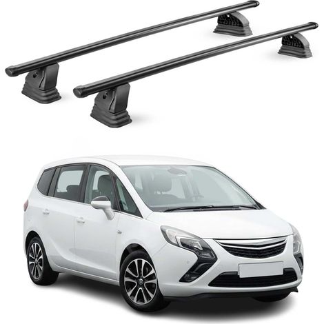 OMAC Barres de toit transversales en acier pour Opel Zafira C Tourer 2011-2019 – TÜV / DIN 75302:2019 – Antivol inclus – Rainure en T (accessoires) – Charge max 75 kg – 2 barres – Noir (1/5)