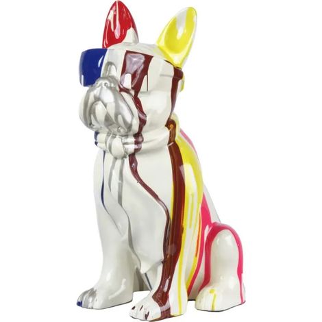Statue chien blanc à lunettes et peinture H.37 cm - THE BOSS (1/5)