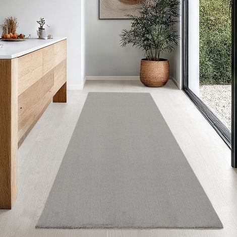Tapis Moderne Moelleux à Poils Courts, antidérapant, Lavable Jusqu’à 30°C, Super Doux, Aspect Fourrure, pour Salon et Chambre, décoratif, Sable, 80 x 300 cm (1/5)