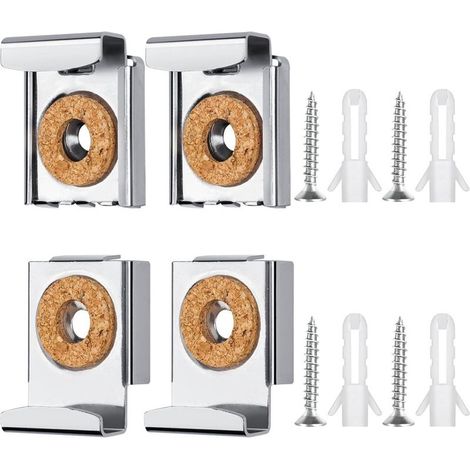 Lot de 4 fixations de miroir sans cadre, supports de miroir avec chevilles et vis, fixations murales à ressort pour miroir de salle de bains et toilettes (1/5)