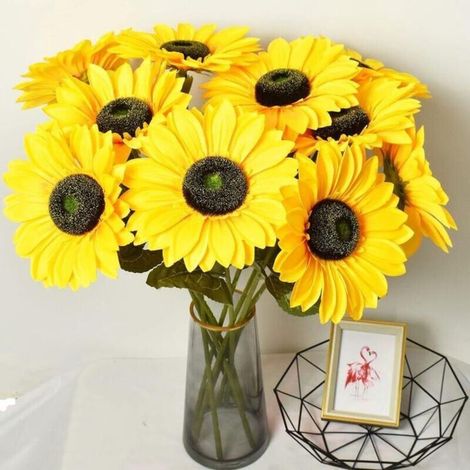 6PCS Grandes fleurs artificielles tournesols avec longue tige Faux tournesols en soie Décoration en vrac pour la maison le mariage (jaune) (SKU produit : 92866890 SKU Offre : 910RZH33) (1/4)
