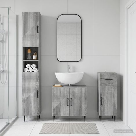 vidaXL 3 Piece Bathroom Cabinet Set HAARLEM Grey Sonoma (1/5)
